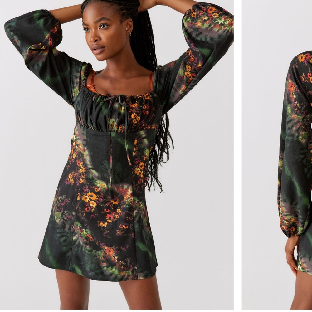 UO Vivienne printed long sleeve mini dress